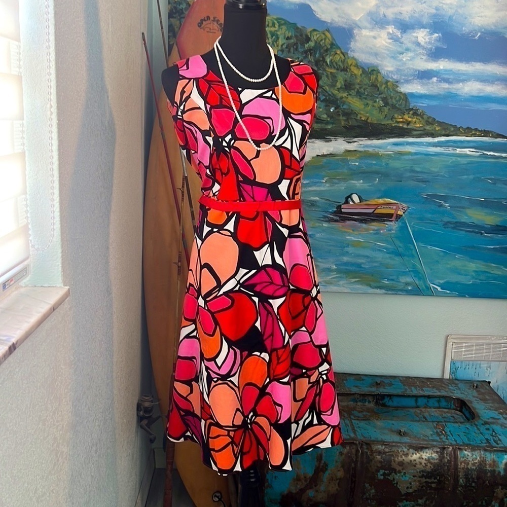 ⭐️Studio I, Hawaiian,Floral Dress,Ribbon Tie,Zipper Back,Stunning Colors,Size 12